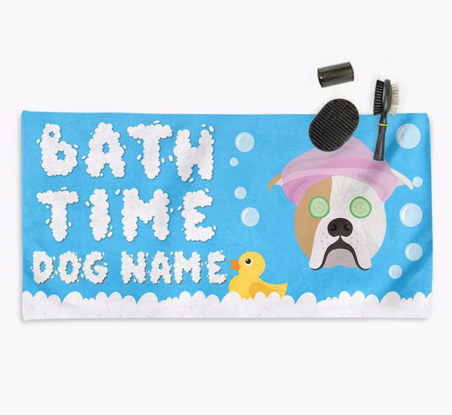 'Bubble Bath Time' Personalised Dog Towel for your {breedCommonName}